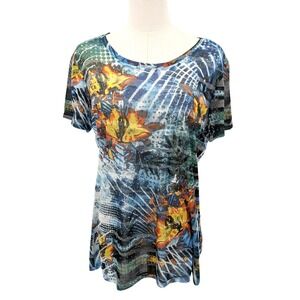 Hannah Abstract Graphic Rhinestone Top Artsy Stretchy Y2K Inspired‎ NWT
